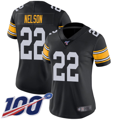 Women Pittsburgh Steelers Football #22 Limited Black Steven Nelson Alternate 100th Season Vapor Untouchable Nike NFL Jersey